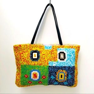 Vintage glass hand beaded tote bag purse satchel